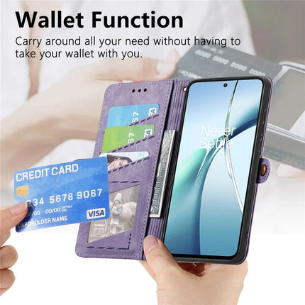For OnePlus Ace 3 Pro 5G PU Leather Stand Wallet Cover Geometry Imprinted Phone Case