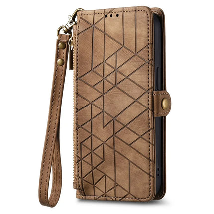 For OnePlus Ace 3 Pro 5G PU Leather Stand Wallet Cover Geometry Imprinted Phone Case