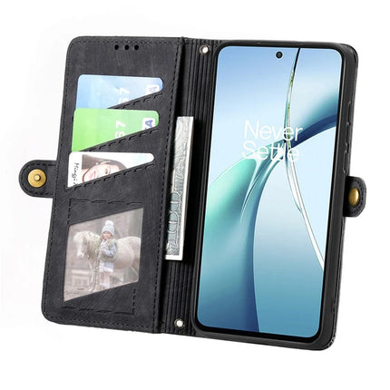 For OnePlus Ace 3 Pro 5G PU Leather Stand Wallet Cover Geometry Imprinted Phone Case