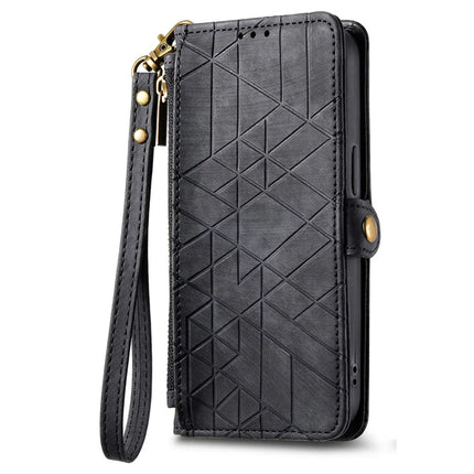 For OnePlus Ace 3 Pro 5G PU Leather Stand Wallet Cover Geometry Imprinted Phone Case