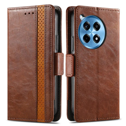 CASENEO 002 Series For OnePlus Ace 3 Pro 5G Case Stand Wallet Splicing PU Leather Cover - Dark Brown