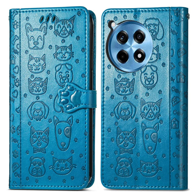 For OnePlus Ace 3 Pro 5G Case Leather Wallet Flip Phone Cover Cute Cat Dog Pattern - Blue