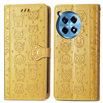 For OnePlus Ace 3 Pro 5G Case Leather Wallet Flip Phone Cover Cute Cat Dog Pattern - Yellow