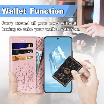 For OnePlus Ace 3 Pro 5G Case Leather Wallet Flip Phone Cover Cute Cat Dog Pattern