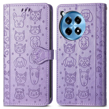 For OnePlus Ace 3 Pro 5G Case Leather Wallet Flip Phone Cover Cute Cat Dog Pattern - Light Purple