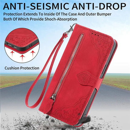 For OnePlus Ace 3 Pro 5G Zipper Wallet Case Flower Imprint PU Leather Phone Cover with Strap