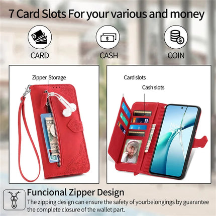 For OnePlus Ace 3 Pro 5G Zipper Wallet Case Flower Imprint PU Leather Phone Cover with Strap