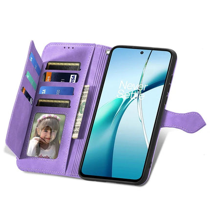 For OnePlus Ace 3 Pro 5G Zipper Wallet Case Flower Imprint PU Leather Phone Cover with Strap