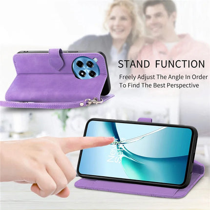 For OnePlus Ace 3 Pro 5G Zipper Wallet Case Flower Imprint PU Leather Phone Cover with Strap