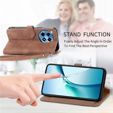 For OnePlus Ace 3 Pro 5G Zipper Wallet Case Flower Imprint PU Leather Phone Cover with Strap
