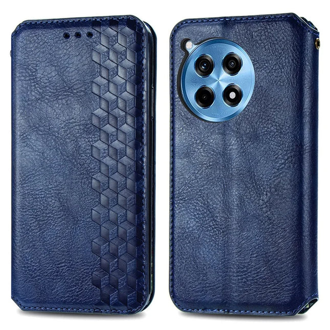 For OnePlus Ace 3 Pro 5G PU Leather Case Rhombus Imprint Wallet Stand Phone Cover - Blue
