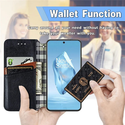 For OnePlus Ace 3 Pro 5G PU Leather Case Rhombus Imprint Wallet Stand Phone Cover