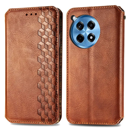 For OnePlus Ace 3 Pro 5G PU Leather Case Rhombus Imprint Wallet Stand Phone Cover - Brown