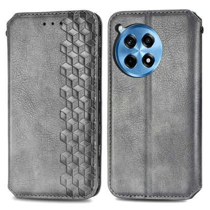 For OnePlus Ace 3 Pro 5G PU Leather Case Rhombus Imprint Wallet Stand Phone Cover - Grey