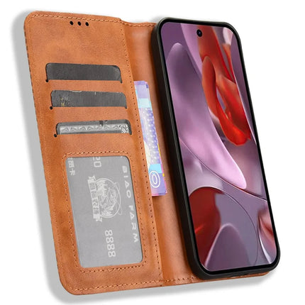 For Google Pixel 9a Leather Case Wallet Stand Retro Texture Phone Cover
