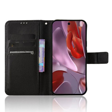 For Google Pixel 9a Case PU Leather Diamond Texture Wallet Phone Cover