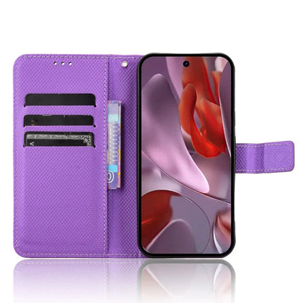 For Google Pixel 9a Case PU Leather Diamond Texture Wallet Phone Cover
