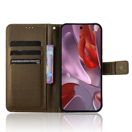 For Google Pixel 9a Case PU Leather Diamond Texture Wallet Phone Cover