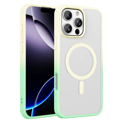 For iPhone 16 Pro Max Magnetic Case Compatible with MagSafe TPU+PC Phone Cover - Gradient Yellow Green