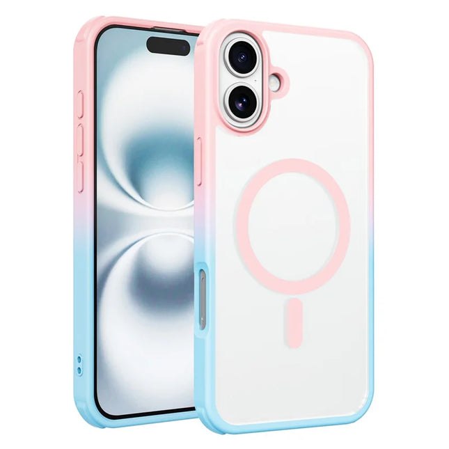 For iPhone 16 Plus Magnetic Case Compatible with MagSafe TPU+PC Phone Cover -  Gradient Pink Blue