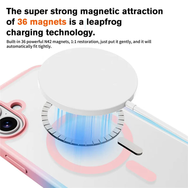 For iPhone 16 Plus Magnetic Case Compatible with MagSafe TPU+PC Phone Cover -  Gradient Pink Blue