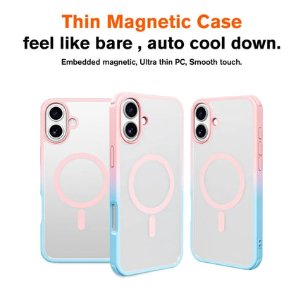For iPhone 16 Plus Magnetic Case Compatible with MagSafe TPU+PC Phone Cover -  Gradient Pink Blue