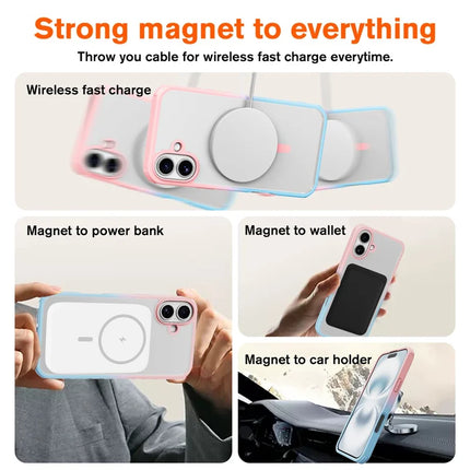 For iPhone 16 Plus Magnetic Case Compatible with MagSafe TPU+PC Phone Cover -  Gradient Pink Blue