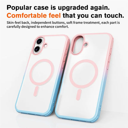 For iPhone 16 Plus Magnetic Case Compatible with MagSafe TPU+PC Phone Cover -  Gradient Pink Blue