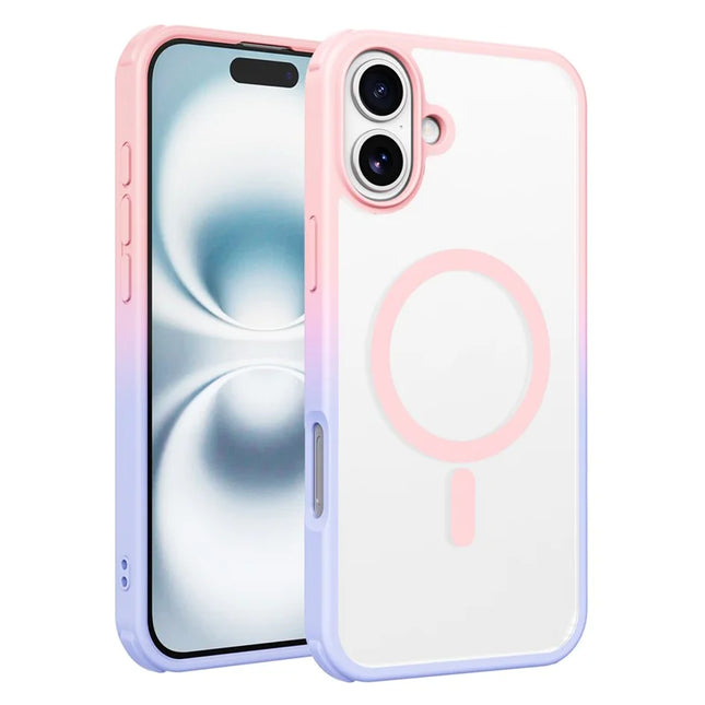 For iPhone 16 Plus Magnetic Case Compatible with MagSafe TPU+PC Phone Cover -  Gradient Pink Purple