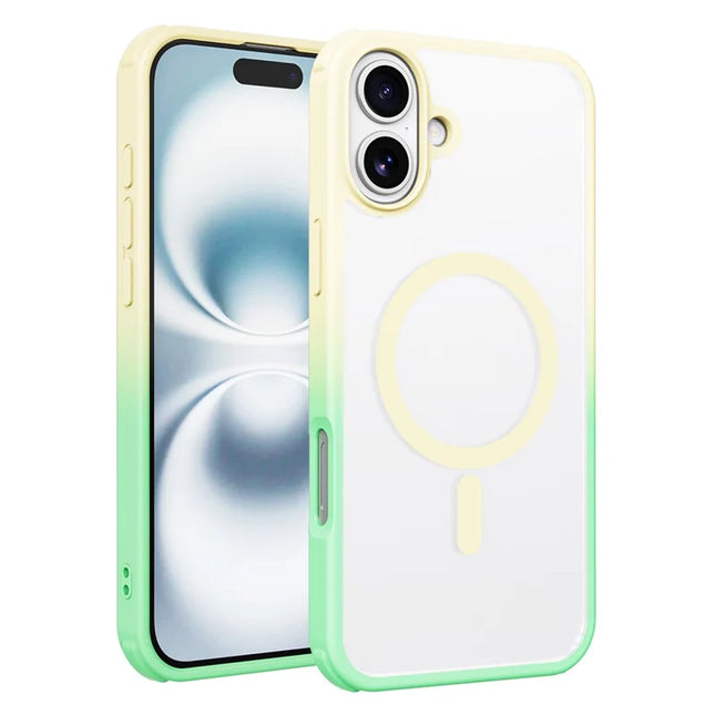 For iPhone 16 Plus Magnetic Case Compatible with MagSafe TPU+PC Phone Cover -  Gradient Yellow Green