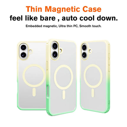 For iPhone 16 Plus Magnetic Case Compatible with MagSafe TPU+PC Phone Cover -  Gradient Yellow Green