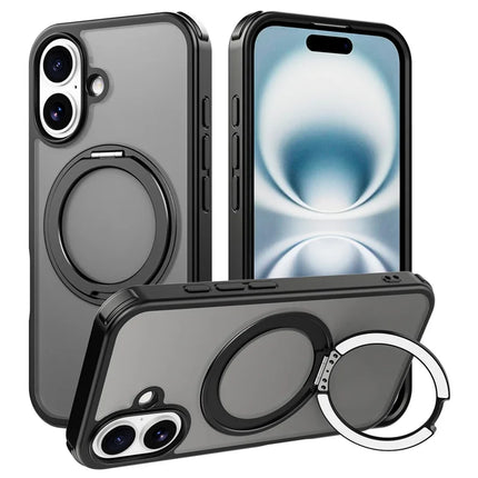 For iPhone 16 Plus Case Compatible with MagSafe Ring Kickstand TPU+PC Back Cover - Black