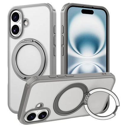 For iPhone 16 Plus Case Compatible with MagSafe Ring Kickstand TPU+PC Back Cover - Grey