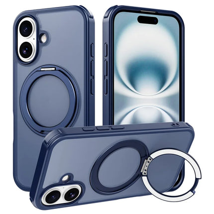 For iPhone 16 Plus Case Compatible with MagSafe Ring Kickstand TPU+PC Back Cover - Blue