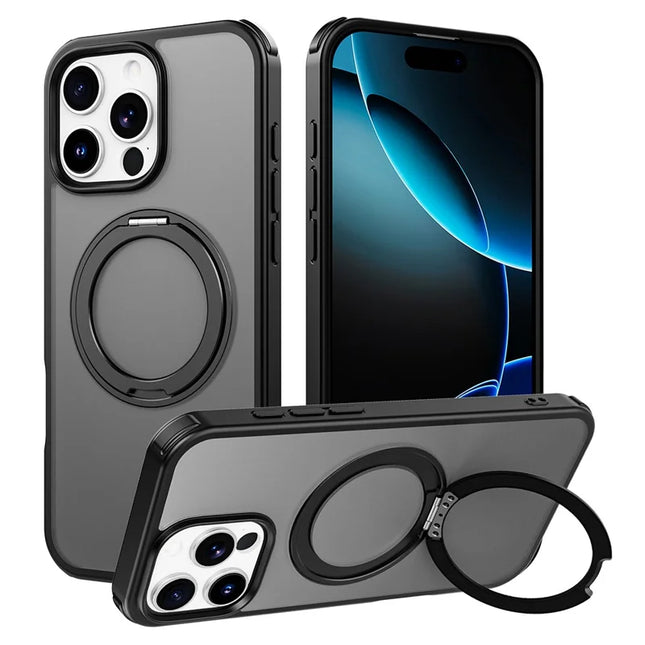 For iPhone 16 Pro Max Case Compatible with MagSafe Ring Kickstand TPU+PC Back Cover - Black