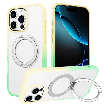 For iPhone 16 Pro Max Case Compatible with MagSafe Ring Kickstand TPU+PC Back Cover - Gradient Yellow Green