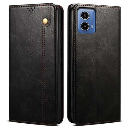 For Motorola Moto G35 5G Case Crazy Horse Texture Waxy Leather Wallet Stand Phone Cover - Black