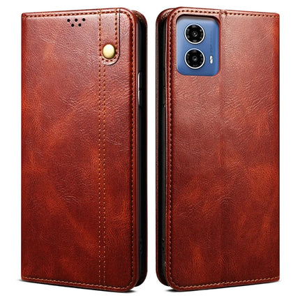 For Motorola Moto G35 5G Case Crazy Horse Texture Waxy Leather Wallet Stand Phone Cover - Brown