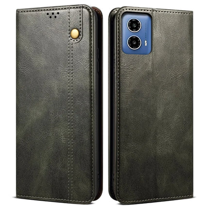 For Motorola Moto G35 5G Case Crazy Horse Texture Waxy Leather Wallet Stand Phone Cover - Green