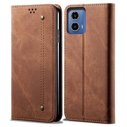 For Motorola Moto G35 5G Case Jeans Cloth Texture Anti-Scratch Leather Stand Phone Cover - Coffee