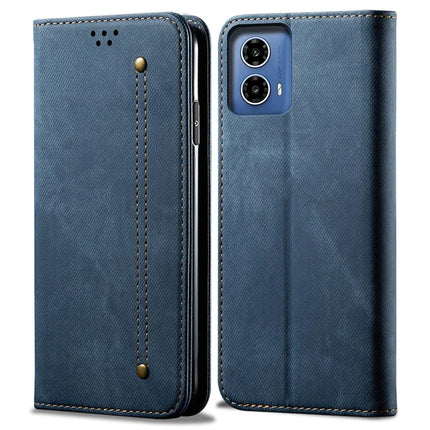 For Motorola Moto G35 5G Case Jeans Cloth Texture Anti-Scratch Leather Stand Phone Cover - Blue