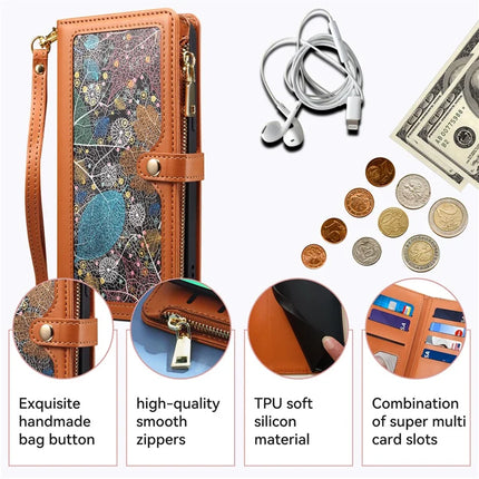 ESEBLE Galaxy Series For Motorola Moto G35 5G Case Leather Zipper Phone Cover RFID Blocking
