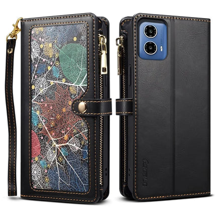 ESEBLE Galaxy Series For Motorola Moto G35 5G Case Leather Zipper Phone Cover RFID Blocking - Black