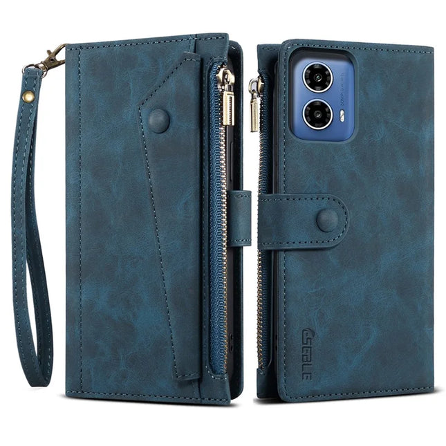 ESEBLE Star Series For Motorola Moto G35 5G Case Zipper Wallet Leather Stand Phone Cover - Blue