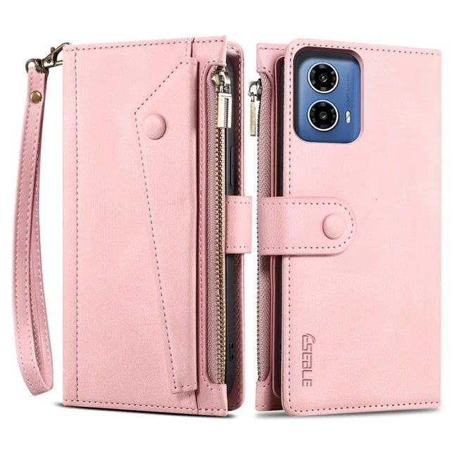 ESEBLE Star Series For Motorola Moto G35 5G Case Zipper Wallet Leather Stand Phone Cover - Rose Gold