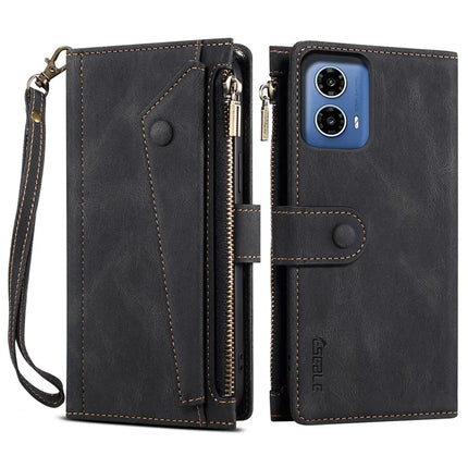 ESEBLE Star Series For Motorola Moto G35 5G Case Zipper Wallet Leather Stand Phone Cover - Black