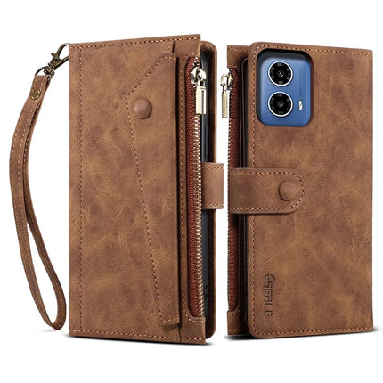 ESEBLE Star Series For Motorola Moto G35 5G Case Zipper Wallet Leather Stand Phone Cover - Brown