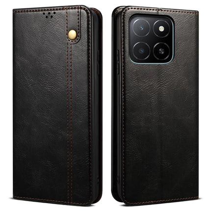 For Honor X5b / X5b Plus Case Crazy Horse Texture Waxy Leather Wallet Stand Phone Cover - Black