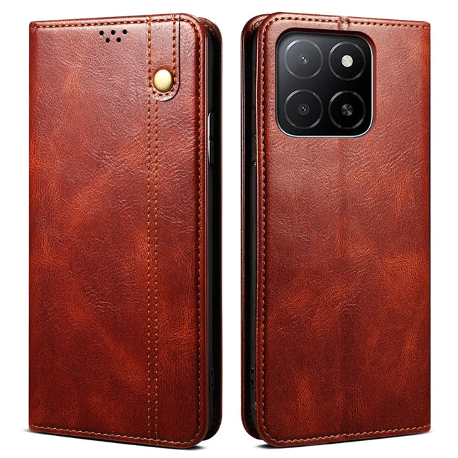 For Honor X5b / X5b Plus Case Crazy Horse Texture Waxy Leather Wallet Stand Phone Cover - Red
