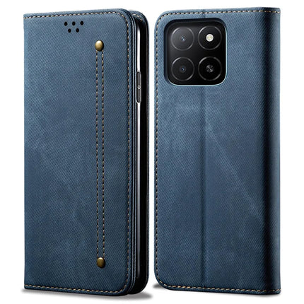 For Honor X5b Plus / X5b Case Jeans Cloth Texture Anti-Scratch Leather Stand Phone Cover - Blue